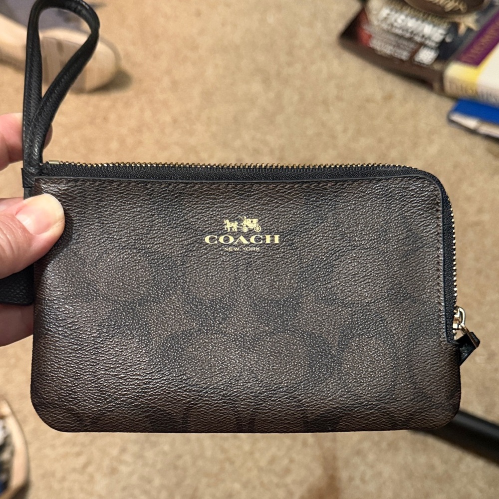 Coach Dark Brown Leather Wristlet